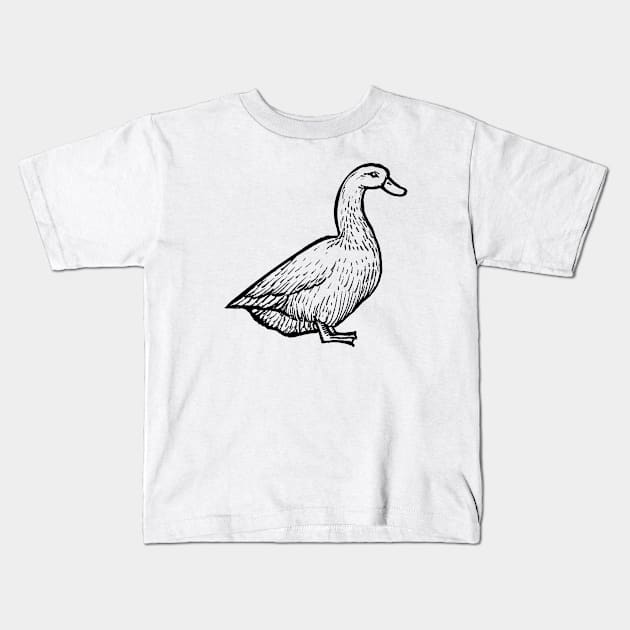 Duck Hand Drawn Kids T-Shirt by KC Happy Shop